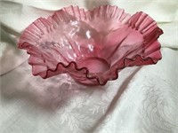Pink Glass Ribbon Edge 9" x 4” Glass Bowl
