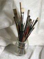 Lot of Paint Brushes in Glass Jar - Fun Decor