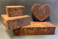 Group of Engraved Hinged Lidded Dresser Boxes