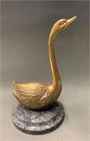 Brass Goose Figure on Marble Base 9"