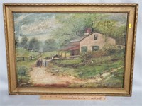 Country Farm Oil Painting w/ Horses