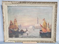 Venice Harbor Oil Painting on Canvas