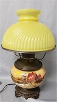 Electrified Painted Base Oil Lamp