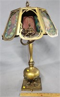 Antique Lamp Base w/ Slag & Painted Shade