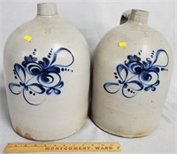 Pair of 3 Gallon Decorated Stoneware Jugs