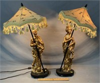 Pair of Asian Decor Sculpture Lamps
