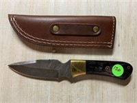 DAMASCUS STEEL FIXED BLADE KNIFE W SHEATH