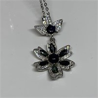 STERLING SILVER SAPPHIRE FLOWER NECKLACE