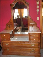 Lexington Solid Oak Drop Front Marble Top Dresser