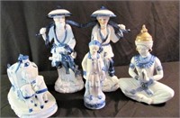 Blue & White Porcelain Asian Figurine Lot
