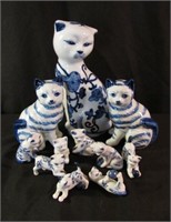 Cobalt Blue & White Porcelain Cats