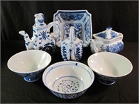 Cobalt Blue & White Tea Pots & Bowls