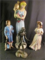 4 Porcelain & Metal Figuine Statues