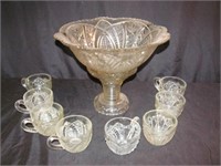 Glass Punch bowl with Matching Cups