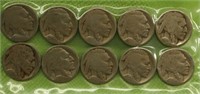 10 Buffalo Nickels/No Dates