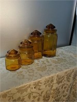 Vintage Amber Glass Canister Set of 4
 W/ lids