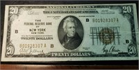 1929 $20 Dollars National Currency Bank Note NY