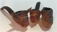 Carved Briar Pipes, Bull, Indian & Man