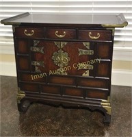 Small Asian Chest With Brass Appliqué
