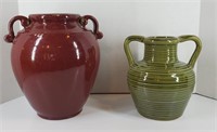 2 Pottery Handled Vases