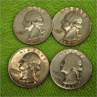 1964, 1966, 1941, 1964 Washington Quarter Dollars