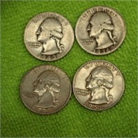 1943, 1963, 1958, 1936 Washington Quarter Dollars