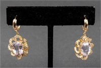 14K Yellow Gold Diamond & Kunzite Drop Earrings