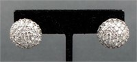 Vintage 14K White Gold Dome Pave Diamond Earrings