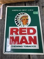 Red Man Chewing Tobacco Metal Sign- NOS