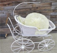 Antique Wood & Wicker Baby Carriage