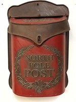 Creative Co-Op Distressed Red North Pole Post Tin