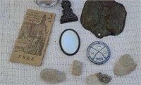 Old match tin  Indian artifacts  & more.