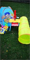 Kids lot, tunnel, bubble Guppies tent, fruit stand