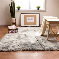 Soft Shag Hand-Woven Grey Area Rug 5'x3'