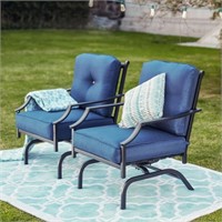 Metal Outdoor Rocking Chair With Blue Cushions (2)