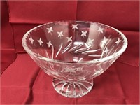 VINTAGE pedestal lead crystal bowl, etched, is