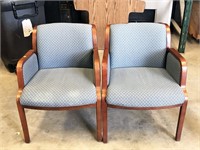 2pc reception chairs, blue fabric and wood, you