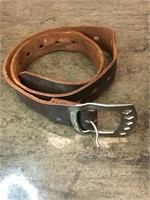 Vintage Leather Belt W Metal Belt Buckle