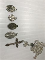 Rosary and 4 Religious Charms