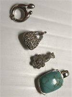 4 Necklace Pendants-1 marked sterling