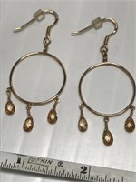 Pair of Earrings - hoops w dangling stones 925