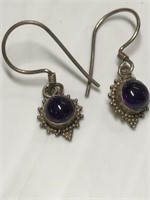 Pair of Earrings- Purple Stones- 925 silver