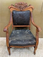 Antique Carved Wood Captain's Chair