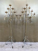 Two Vintage Adjustable Wrought Iron Candelabras