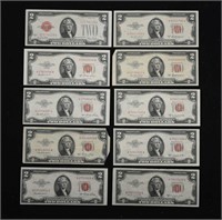 10 $2 Red-Seal Bills