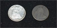 1875 Seated Liberty Quarter and 1804 Half Cent