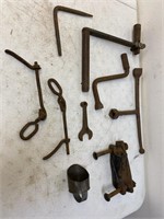 Antique implement wrenches and other tools