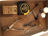 tape measure, sockets, handles, pliers