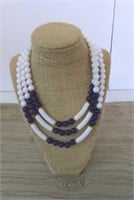 Vintage Navy & White Beaded Necklace, 20"