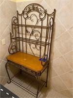 Wrought iron and wood bakers rack